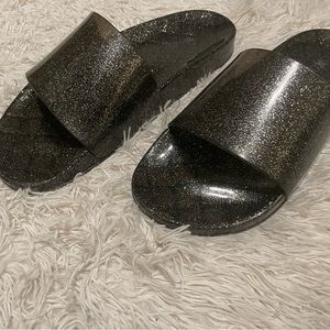 Roxoni Black Glitter Jelly Slides